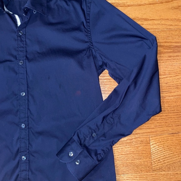 Zara Blue Button-Up Super Slim Fit Shirt - Size Large - Picture 6 of 8